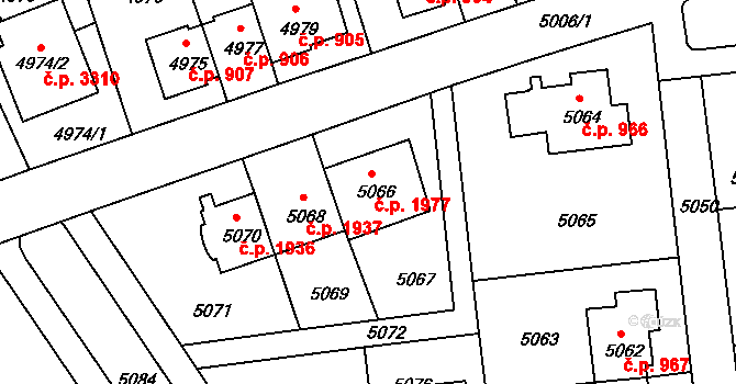 Záběhlice 1977, Praha na parcele st. 5066 v KÚ Záběhlice, Katastrální mapa