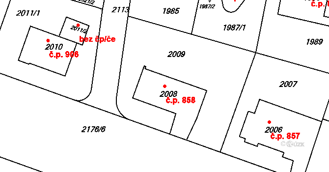 Střešovice 858, Praha na parcele st. 2008 v KÚ Střešovice, Katastrální mapa