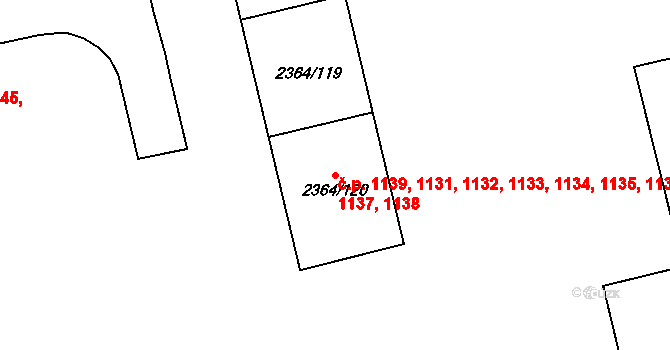Kobylisy 1131,1132,1133,1134,, Praha na parcele st. 2364/120 v KÚ Kobylisy, Katastrální mapa