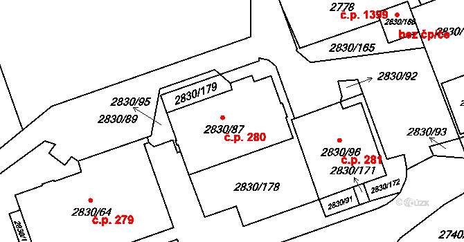 Rumburk 1 280, Rumburk na parcele st. 2830/87 v KÚ Rumburk, Katastrální mapa