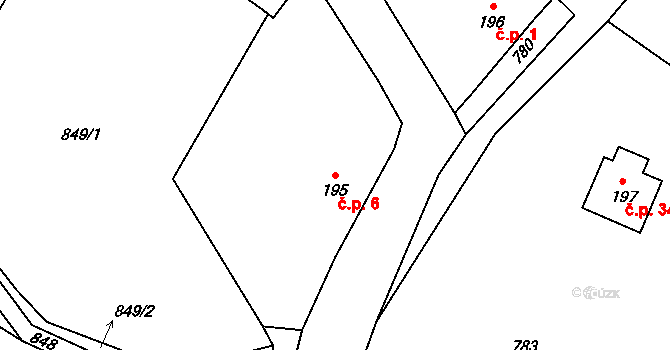 Husa 6, Paceřice na parcele st. 195 v KÚ Paceřice, Katastrální mapa
