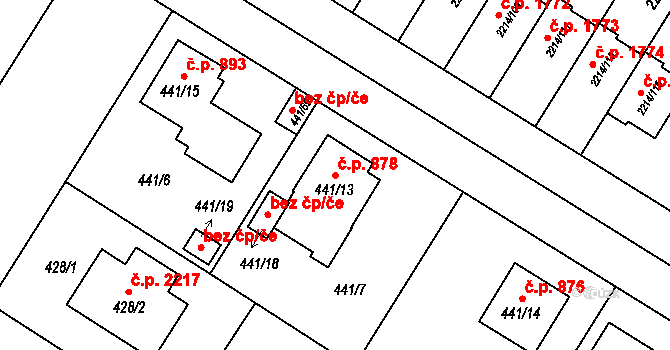 Bolevec 878, Plzeň na parcele st. 441/13 v KÚ Bolevec, Katastrální mapa