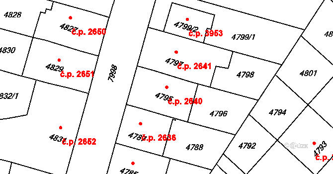 Prostějov 2640 na parcele st. 4795 v KÚ Prostějov, Katastrální mapa
