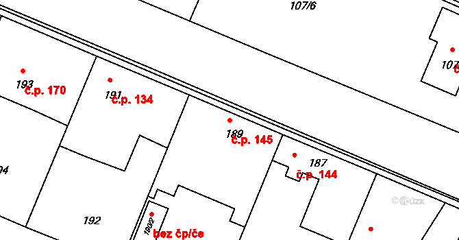Velké Chvalovice 145, Pečky na parcele st. 189 v KÚ Velké Chvalovice, Katastrální mapa