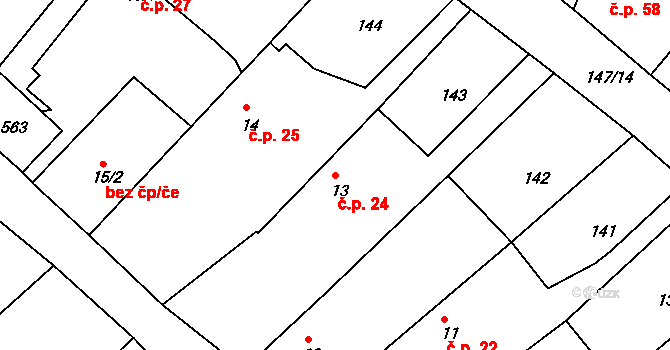 Bítouchov 24 na parcele st. 13 v KÚ Bítouchov u Mladé Boleslavi, Katastrální mapa