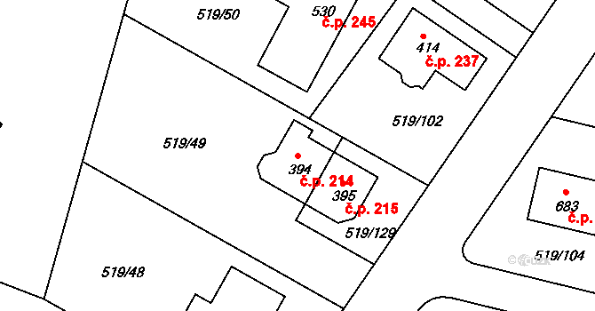 Horoušánky 214, Horoušany na parcele st. 394 v KÚ Horoušany, Katastrální mapa
