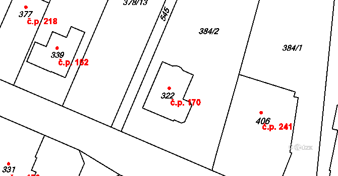 Trávník 170, Kroměříž na parcele st. 322 v KÚ Trávník, Katastrální mapa