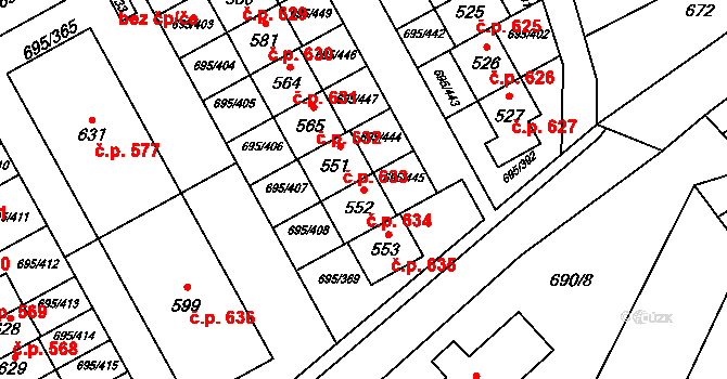 Květnice 634 na parcele st. 552 v KÚ Květnice, Katastrální mapa