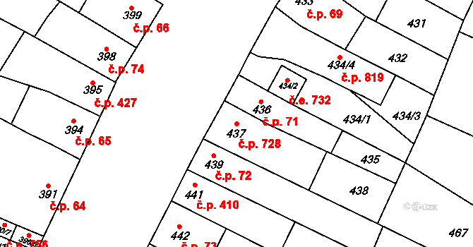 Vyškov-Předměstí 728, Vyškov na parcele st. 437 v KÚ Vyškov, Katastrální mapa