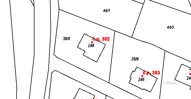 Sebranice 352 na parcele st. 248 v KÚ Pohora, Katastrální mapa