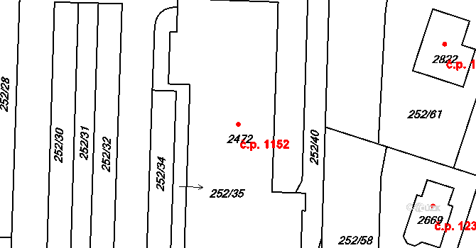 Přeštice 1152 na parcele st. 2472 v KÚ Přeštice, Katastrální mapa