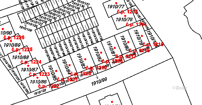 Třeboň II 1218, Třeboň na parcele st. 1910/82 v KÚ Třeboň, Katastrální mapa