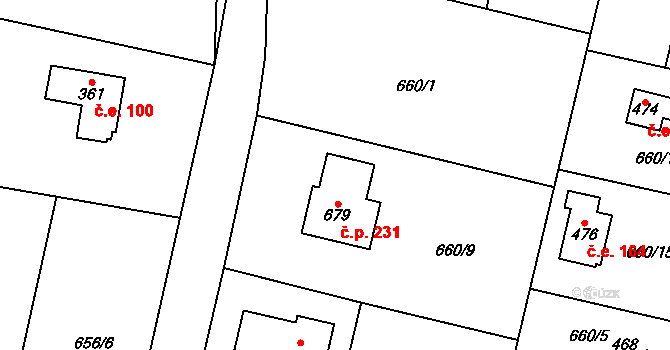 Struhařov 231 na parcele st. 679 v KÚ Struhařov u Mnichovic, Katastrální mapa
