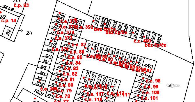 Obrnice 90 na parcele st. 273/92 v KÚ Obrnice, Katastrální mapa
