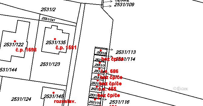 Mikulov 651 na parcele st. 2531/5 v KÚ Mikulov na Moravě, Katastrální mapa