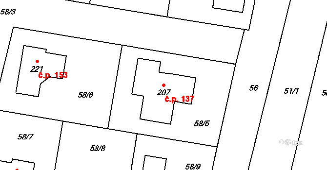 Rohozec 137 na parcele st. 207 v KÚ Rohozec u Žehušic, Katastrální mapa