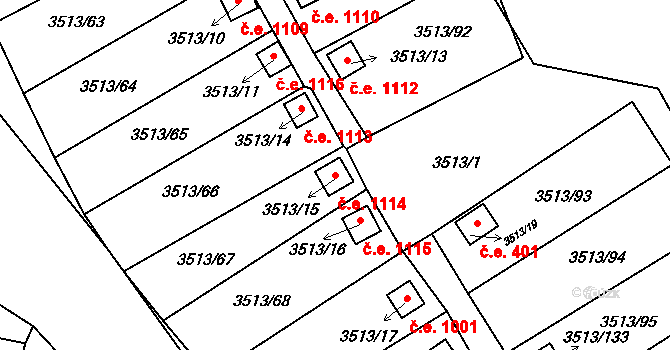 Kadaň 1114 na parcele st. 3513/15 v KÚ Kadaň, Katastrální mapa