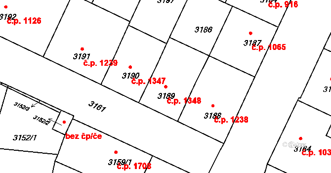 Předměstí 1348, Litoměřice na parcele st. 3189 v KÚ Litoměřice, Katastrální mapa