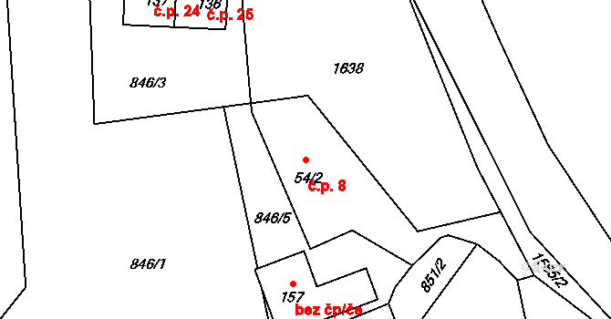 Opřetice 8, Bystřice na parcele st. 54/2 v KÚ Jinošice, Katastrální mapa