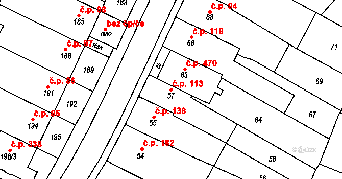 Popůvky 113 na parcele st. 57 v KÚ Popůvky u Brna, Katastrální mapa
