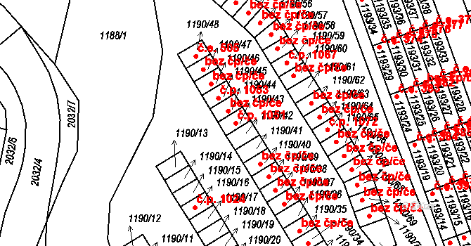 Bechyně 1051 na parcele st. 1190/43 v KÚ Bechyně, Katastrální mapa