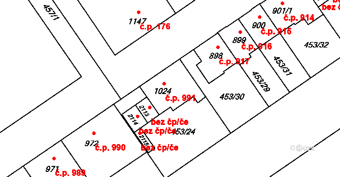 Přívoz 991, Ostrava na parcele st. 1024 v KÚ Přívoz, Katastrální mapa