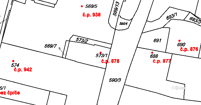 Brumov 878, Brumov-Bylnice na parcele st. 573/1 v KÚ Brumov, Katastrální mapa