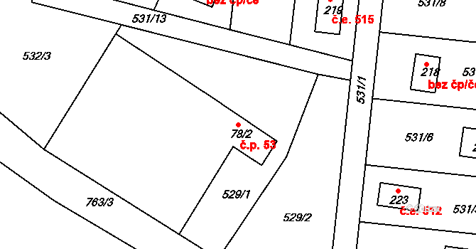 Lukoveček 53 na parcele st. 78/2 v KÚ Lukoveček, Katastrální mapa