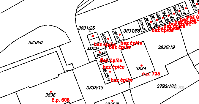 Chomutov 42021626 na parcele st. 3835/2 v KÚ Chomutov I, Katastrální mapa