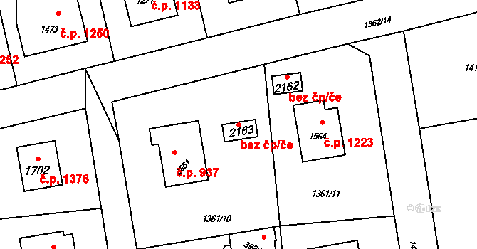 Rožnov pod Radhoštěm 45678626 na parcele st. 2163 v KÚ Rožnov pod Radhoštěm, Katastrální mapa