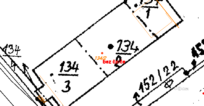 Žiželice 46106626 na parcele st. 134/2 v KÚ Končice, Katastrální mapa
