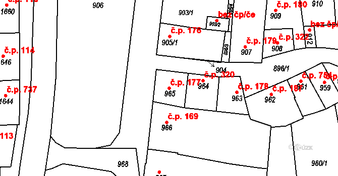 Vlčnov 177 na parcele st. 965 v KÚ Vlčnov, Katastrální mapa