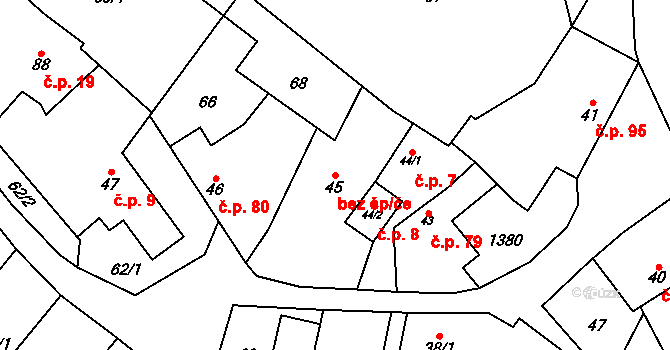 Střelice 47489626 na parcele st. 45 v KÚ Střelice u Jevišovic, Katastrální mapa