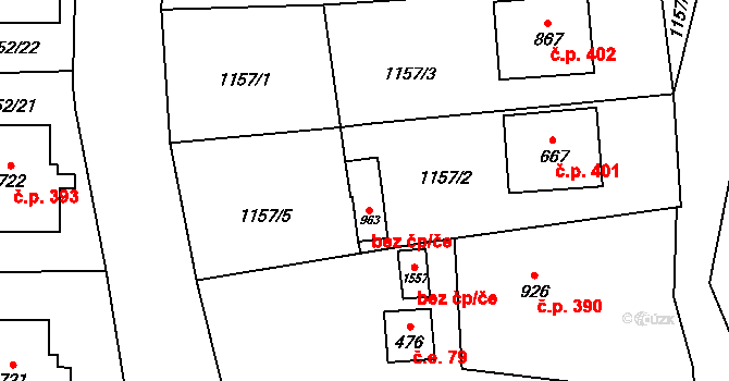 Vranov nad Dyjí 49798626 na parcele st. 963 v KÚ Vranov nad Dyjí, Katastrální mapa