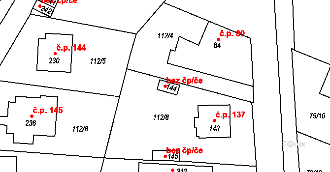 Písty 50358626 na parcele st. 144 v KÚ Písty u Nymburka, Katastrální mapa