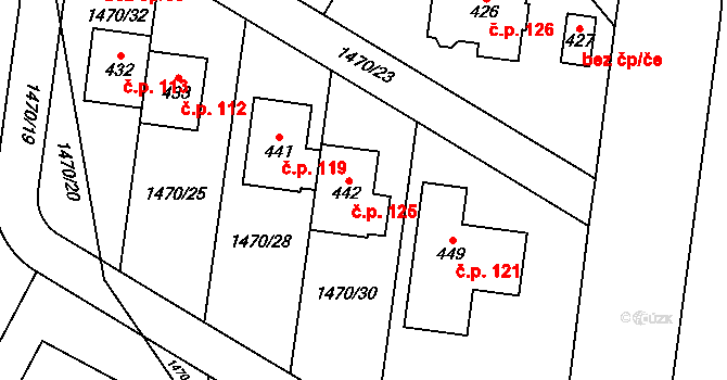 Třemblat 125, Ondřejov na parcele st. 442 v KÚ Třemblat, Katastrální mapa