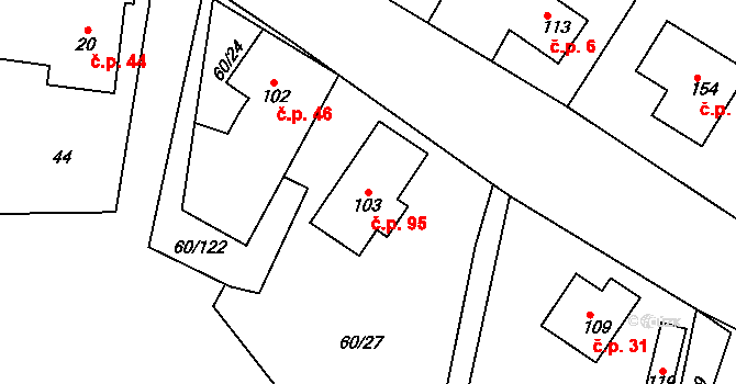 Vortová 95 na parcele st. 103 v KÚ Vortová, Katastrální mapa