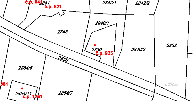 Třešť 935 na parcele st. 2839 v KÚ Třešť, Katastrální mapa