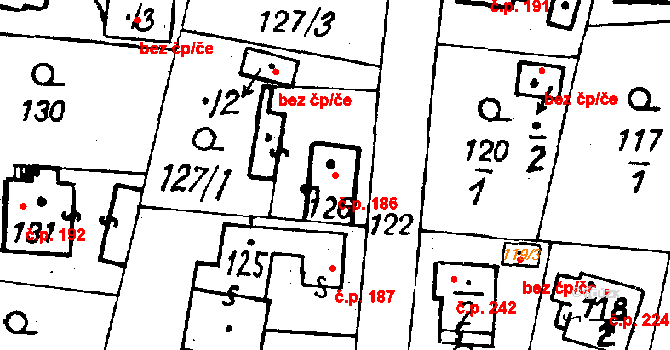 Druztová 186 na parcele st. 126 v KÚ Druztová, Katastrální mapa