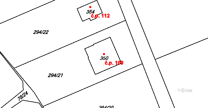 Hatě 109, Skuhrov na parcele st. 350 v KÚ Skuhrov pod Brdy, Katastrální mapa