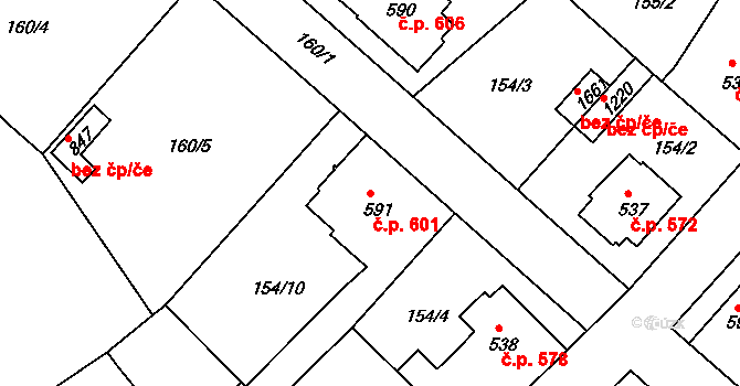 Neratovice 601 na parcele st. 591 v KÚ Neratovice, Katastrální mapa