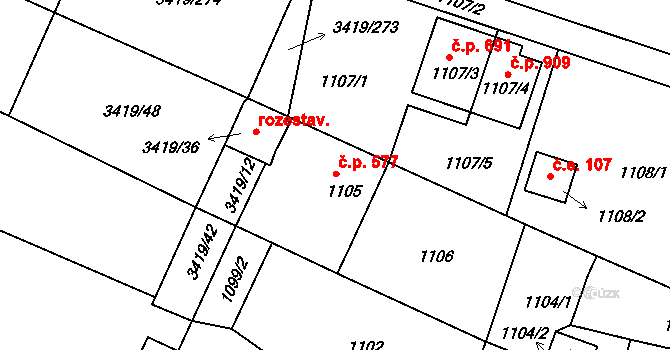 Veselí nad Lužnicí II 577, Veselí nad Lužnicí na parcele st. 1105 v KÚ Veselí nad Lužnicí, Katastrální mapa