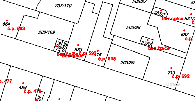Přeštice 615 na parcele st. 616 v KÚ Přeštice, Katastrální mapa