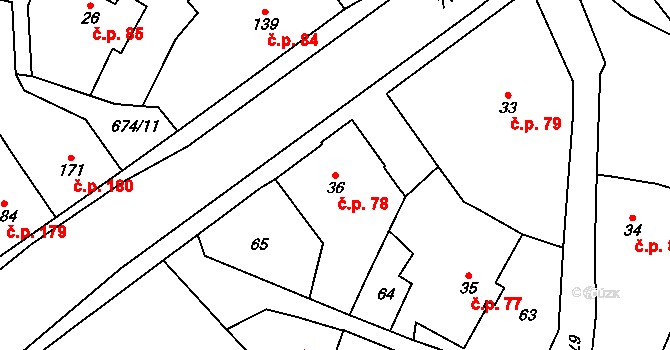 Krčín 78, Nové Město nad Metují na parcele st. 36 v KÚ Krčín, Katastrální mapa