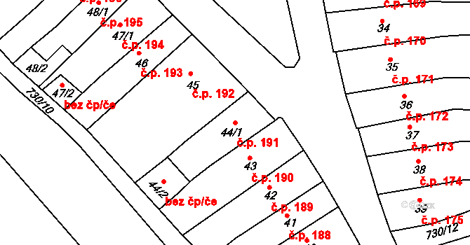Broumov 191 na parcele st. 44/1 v KÚ Broumov, Katastrální mapa
