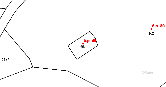 Žabokrky 45, Hronov na parcele st. 161 v KÚ Žabokrky, Katastrální mapa