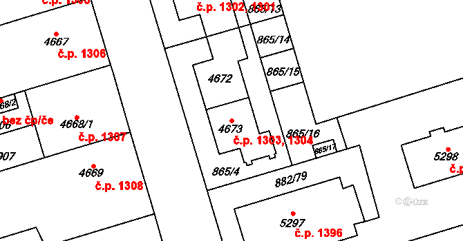 Bílé Předměstí 1303,1304, Pardubice na parcele st. 4672 v KÚ Pardubice, Katastrální mapa