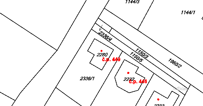 Lačnov 449, Svitavy na parcele st. 2280 v KÚ Moravský Lačnov, Katastrální mapa