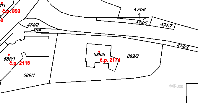 Tachov 2174 na parcele st. 689/5 v KÚ Tachov, Katastrální mapa