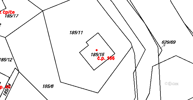 Dobranov 166, Česká Lípa na parcele st. 185/15 v KÚ Dobranov, Katastrální mapa